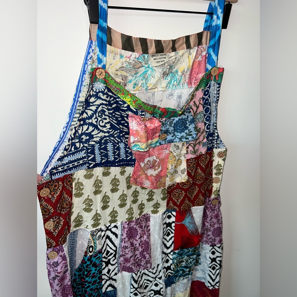 NWOT Ashley Taylor patchwork cotton overalls with pockets One Size Spring - Picture 2 of 10